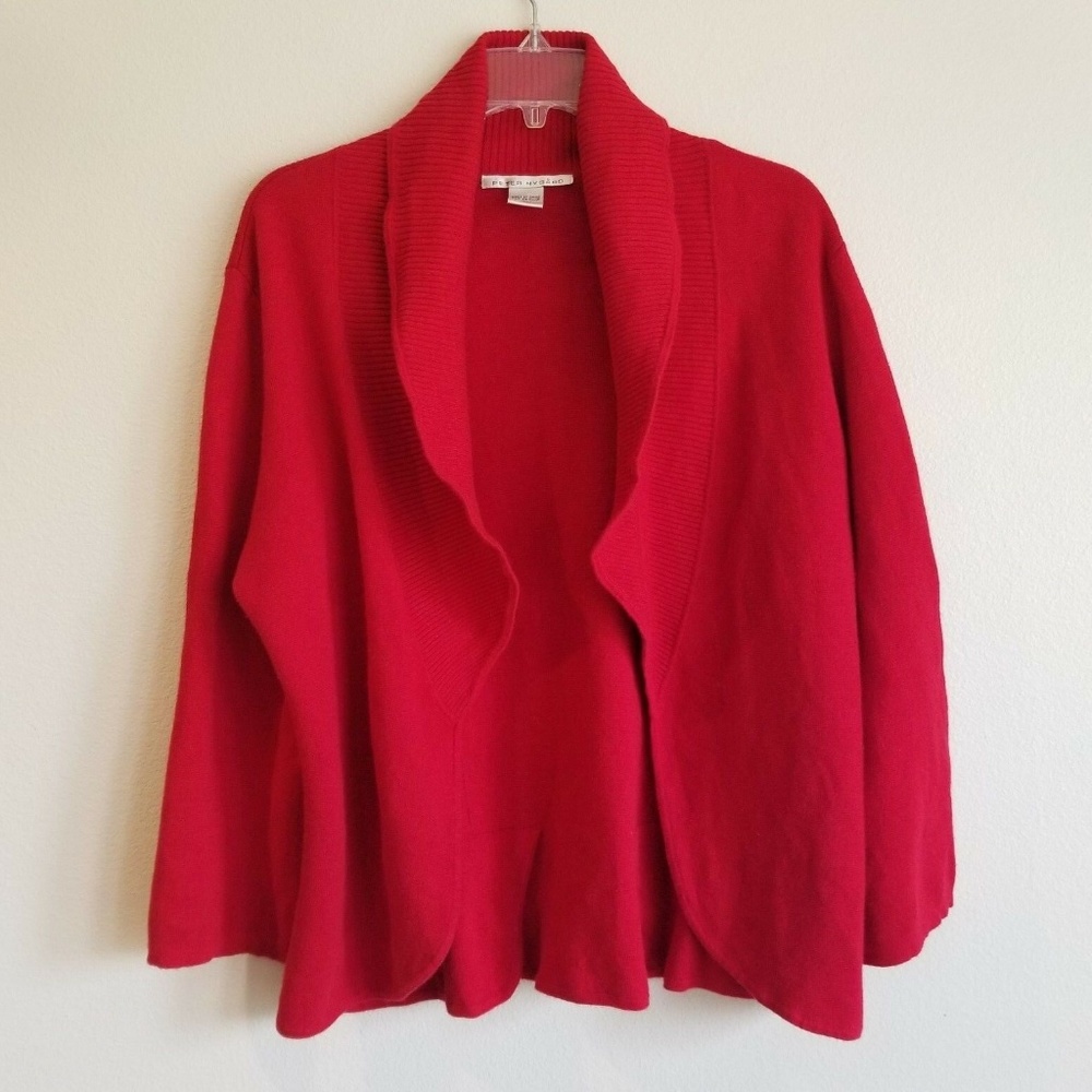 Open Front Cardigan red Sweater Sz M thick knit
